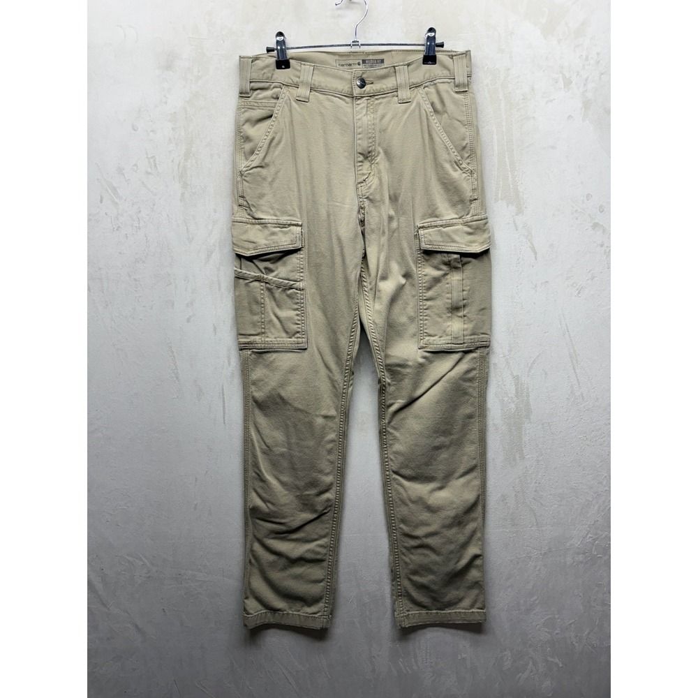 Carhartt Cargo Pants Mens 30x34 Khaki Rigby Rugged Flex Workwear Stretch Canvas